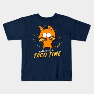 The Best Time Is Taco Time Funny Orange Cat Dark Version Kids T-Shirt